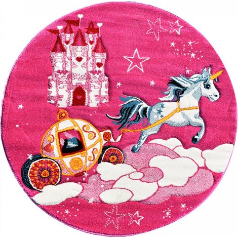 Tapis enfant tissé Ø200cm rose rond motif animaux LYN8 CHATOLI