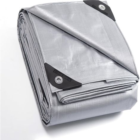 Bâche de Protection Bâche Imperméable étanche 4x5m Gris 160g/m² Polyéthylène Bâches UV Résistant avec œillets (1/5)