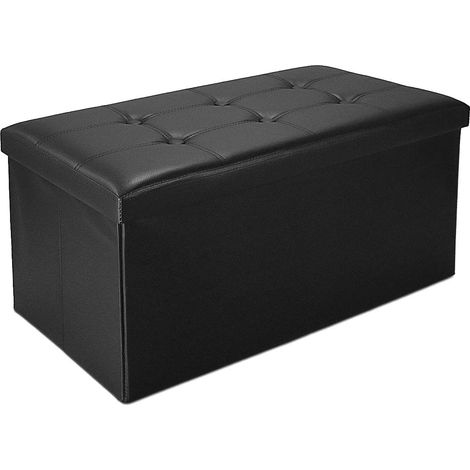 Sitztruhe, Kunstleder Sitzhocker Maximale Belastbarkeit: 150 kg Material: Kunstleder Abgenähtes und gesticktes Finish, 76 x 38 x 38 cm, Schwarz (1/5)