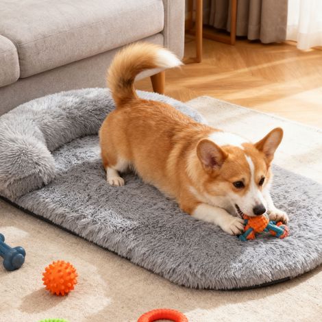Lit pour chien déhoussable doux confortable, base antidérapante, peluche chaude, coussin pour cage de chien, 100x75cm (1/5)