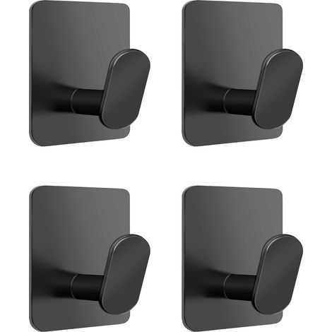 4 Pièces Crochet Adhesif Mural Porte Manteau Adhésif Porte Serviette Salle de Bain Accroche Torchon Cuisin Crochet Adhesif Serviette Sans Perçage Acier Inoxydable, Noir (1/5)