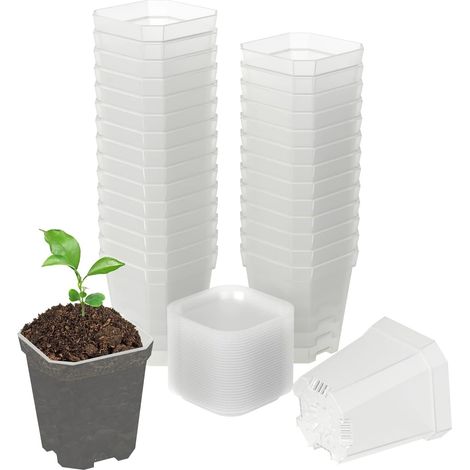 Pots de semis transparents, 30 pots de fleurs carrés en plastique épais, avec plateau. (1/5)