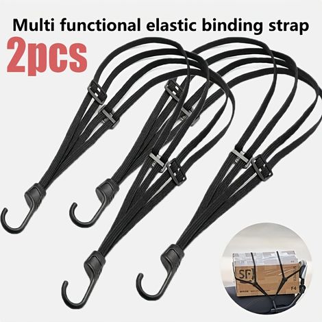 Lot de 2 sandows élastiques – 60 cm – Sangles à crochets pour moto/vélo – Noir (1/4)