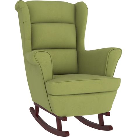 Fauteuil à bascule chaise de salon pieds en bois d'hévéa en velours vert clair extra confort DEC029144 (1/5)