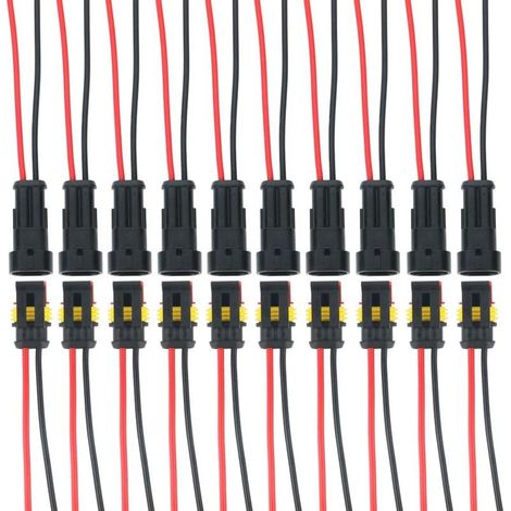 10 Kits 2 Broches Voiture Étanche Connecteur Électrique avec Fil, Voiture Fiche Etanche, étanche à la poussière, isolé et scellé-Fei Yu (1/5)