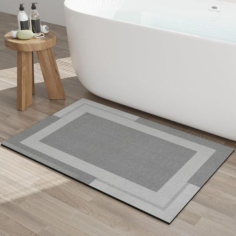 Tappetino da bagno sottile e antiscivolo con retro in gomma, ultrasottile, si adatta sotto la porta, facile da pulire, grigio, 60 x 40 cm