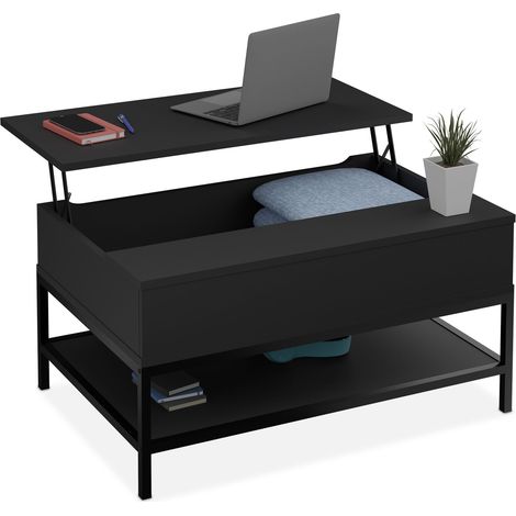 Relaxdays Tavolino da Salotto Contenitore, Tavolo Basso da Caffè con Scomparto Portaoggetti, HLP: 45,5x90x60 cm, Nero