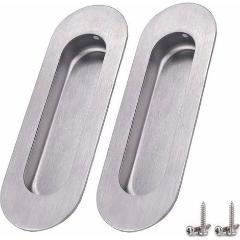 HONORNIC - Paquet de 2 Poignées– Argent de Porte à Porte Coulissantes Poignée Ovale Encastrées en Acier Inoxydable Brossé Satiné Poignée (1/5)