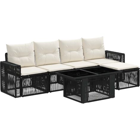 Conjunto de sofás de jardín 6 uds. Negro y Blanco Crema vidaXL (1/5)