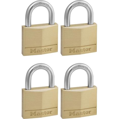 Master Lock 150EURQNOP Confezione da 4 Lucchetti con Chiavi in Ottone, Oro, 6.8 x 5 x 1.4 cm (1/3)