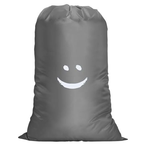 Sac à Linge Large, 120L Sacoche à Linge Pliable, Sac Visage Souriant avec Cordon de Serrage, Léger Sacs de Linge Pliables pour Hôtel (1/4)