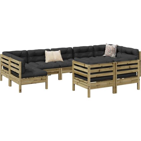 Set de sofás jardín 9 pzas con cojines madera pino impregnada vidaXL (1/5)