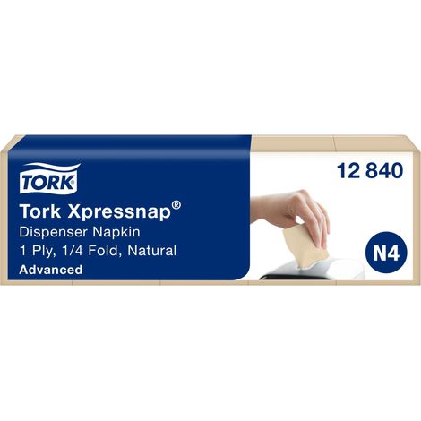 Tork 12840 Tovaglioli intercalati Natural per dispenser Xpressnap Advanced, sistema N4, 1 velo, 8 pacchi x 1125 tovaglioli (9000pz), 21,3 cm (lungh.) x 33 cm (largh.), naturale (1/4)