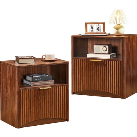 CHICFURN Mesa de noche 58 x 38 x 60 cm color nogal en aglomerado y metal (1/5)