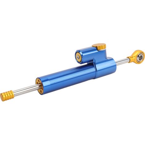 Amortisseur de direction universel réglable pour moto, coloris bleu et or, débattement de 75 mm