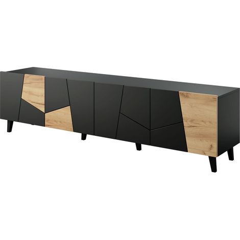 MOBILE VITRAIL PORTA TV 200 4D NERO OPACO ROVERE ARTIGIANALE ETNA