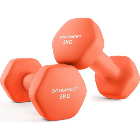 Lot de 2 Haltères,2 x 3 kg,Hexagonaux, pour Salle de Sport, Domicile,Orange (1/5)