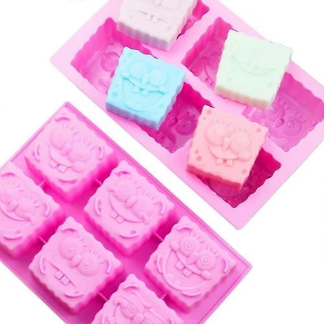 Moule à chocolat Bob l'éponge, moule à 6 cavités en silicone 3D en forme de Bob l'éponge, antiadhésif, pour la pâtisserie, la décoration de gâteaux, le moulage de bonbons, de chocolats, de biscuits et (1/4)