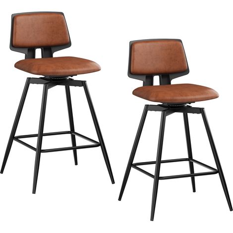 WOLTU Lot de 2 Tabourets Bar en Similicuir Brillant, Pivotantes à 360°, avec Dossier et Repose-Pieds, Structure Métallique, Marron (1/5)