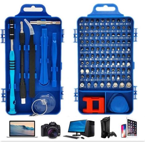 Jeu de tournevis de précision, 110 en 1 jeu de tournevis multifonction magnétique pour ordinateur portable Mac montre jouet bijoux lunettes appareil (bleu) - RW (1/5)