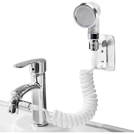BUNTHAUS Ensemble Pommeau Douche pour Lavabo, Douchette de Salle de Bain, Tuyau Télescopique, Parfait pour Laver les Cheveux ou Nettoyer le Lavabo (Base)