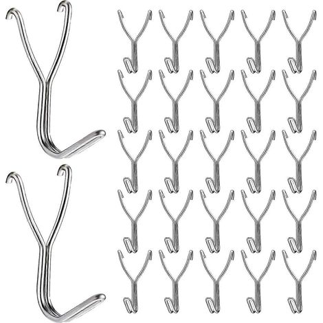 Lot de 50 crochets en acier inoxydable de 20 mm pour panneau perforé, pour le rangement de la cuisine, accessoires de garage et outils d'établi (1/5)