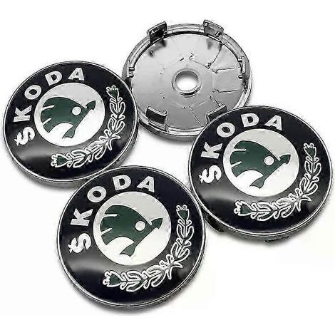 Ensemble de 4 pièces comprenant des enjoliveurs de roue de 60 mm, des cache-jantes, des autocollants de logo et des accessoires, adaptés aux Skoda Rapid, Octavia, Fabia, Superb, Kodiaq et Kamiq (vert)