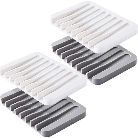 4er-Pack Seifenschalen aus Silikon mit Ablaufschlauch, nicht perforiert, rutschfestes Design für die Küchenarbeitsplatte