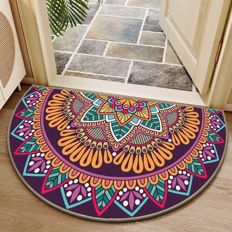 Tapis De Seuil Demi-Rond - Surface En Velours Cristal Et Dos En Caoutchouc Granuleux - Non Glissant - Pour Intérieur Et Extérieur - 60 X 90 Cm - 1 Pièce (1/5)