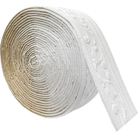 Frise Murale Autocollante 10mx8cmx5mm, Blanc Moulure Adhesive,3D Frise Murale Adhesive,Flexible et Étanche Moulure Plafond,Convient aux Couloirs, Peintures Murales, Plafonds, Coins (1/5)