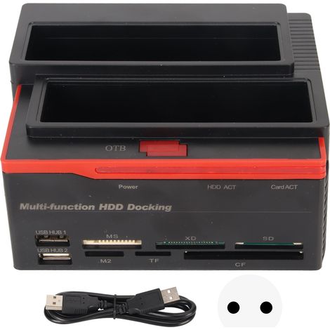 Station d’accueil double baie HDD 480Mbps USB 2.0 vers SATA IDE, lecteur de disque dur avec fonction clone, compatible 2,5/3,5 pouces, 8 To SSD, 100-240V prise UE (1/5)