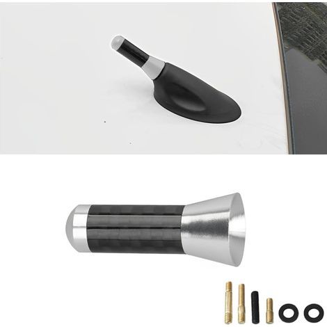 Antenne courte pour voiture, antenne universelle trapue de 3,5 cm, mini-antenne en fibre de carbone avec filetage en alliage d'aluminium (argent) (1/5)