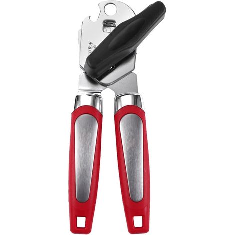 Ouvre-boîte manuel en acier inoxydable, portable, robuste, multi-usage, bord lisse de qualité supérieure pour la cuisine et les restaurants, Rouge (1/5)