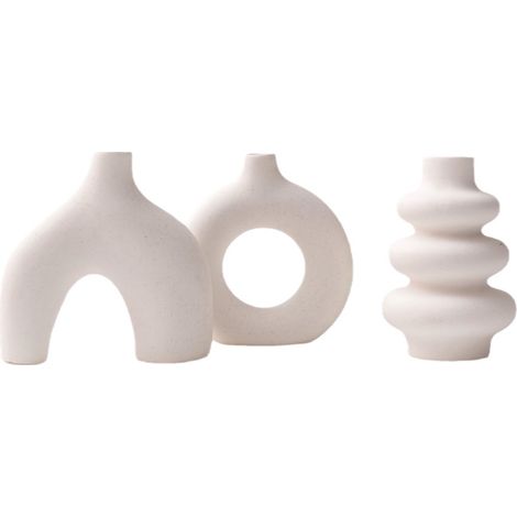 Ensemble de vases style bohème (3 pièces) - vase en céramique blanche - motif géométrique circulaire (1/4)