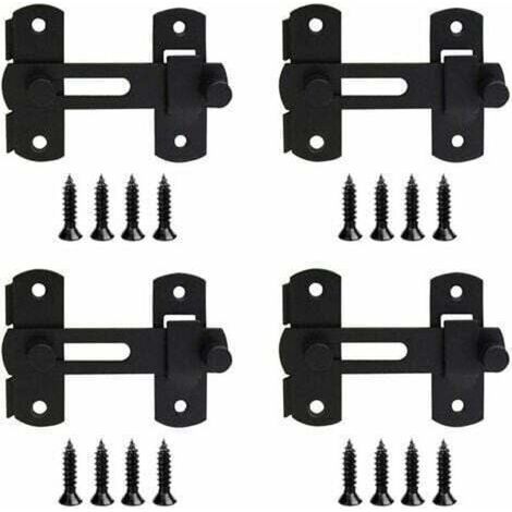 Ensemble de 4 loquets noirs en acier inoxydable, serrures coulissantes, serrures de porte, loquets rabattables avec vis pour portes, fenêtres, armoires, refroidisseurs à vin (1/4)