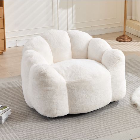 Sofá compacto con forma de loto, asiento para adultos, tejido afelpado, blanco (1/5)