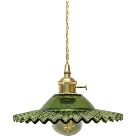 Suspension industrielle vintage en verre – Abat-jour en verre laiton – Tension 110-240V – Ø22cm x 6cm – Câble tressé 60cm (1/5)