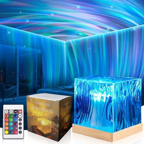 Projecteur Ciel Étoilé et Aurore Boréale - Lampe Cube avec Haut-Parleur Bluetooth, 16 Couleurs, Télécommande USB, Effet Ondulatoire et Rechargeable, pour Décoration et Cadeau (A) (1/5)