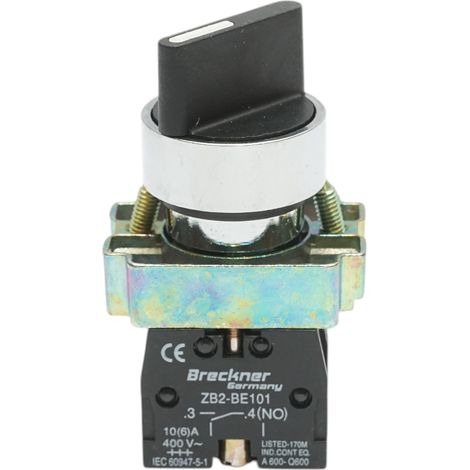 Selettore a 2 posizioni nero con ritenuta 1NO+1NC, 400V/10A, LAY5-BD25 Breckner Germany (1/5)
