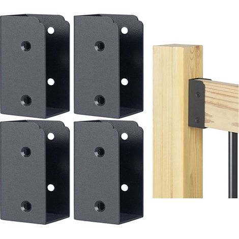 Lot de 4 supports de balustrade en acier inoxydable pour poteaux en bois de 5,1 x 10,2 cm (réels 3,8 x 8,9 cm) (noir) (1/5)