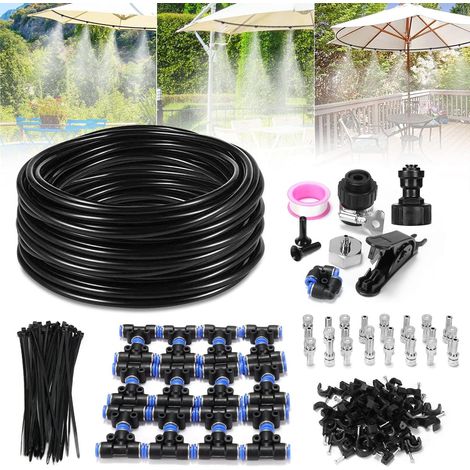 Système de brumisation, 18m / 59ft Systèmes Kit D'irrigation Goutte, à Goutte avec 24 Buses d'atomisation en Laiton galvanisé, Ensemble de Système D'irrigation Automatique pour Jardin, Plantes