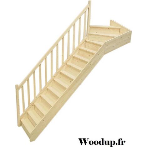 Levigne – Escalier quart tournant haut sapin massif 280 cm – 13 marches – Hauteur de marche 20 cm – Encombrement 287 cm – Trémie 85x287 cm