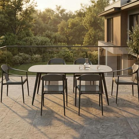 Ensemble repas de jardin 6 places en céramique grise RIO (1/5)