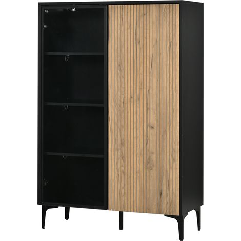 Vitrina alta de MDF con 2 puertas, 1 de vidrio, 90 x 40 x 135 cm, negro y madera (1/5)