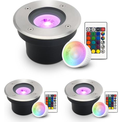 LED Bodeneinbaustrahler FLACH rund Edelstahl 230V IP67 - Leuchtmittel: 5W RGB+CCT DIMMBAR 60° - Anzahl: 3x (1/5)