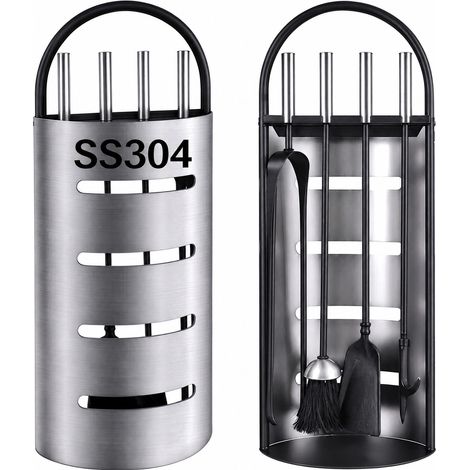 4 Pièces Outils De Cheminée Set Argent Fer Forgé Outils De Cheminée Fer Porte-Bûches Stand Pinces À Feu Pelle Pinceau Cheminée Poker Poêle À Bois Décor Ensemble d'outils (1/5)