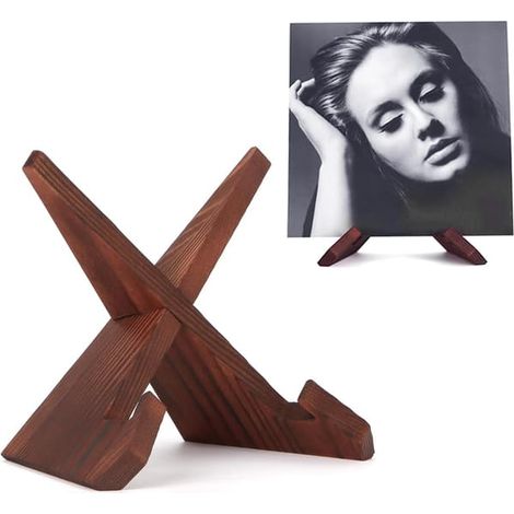 Now Playing Vinyl Record Rack, Wooden Display Vinyl Holder Stand, Retro Now Spinning Record Accessory - Rustic Brown (1/3)