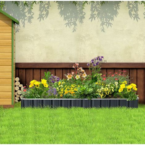 Bac potager surélevé en acier en T, 258 x 90 x 30 cm, gris foncé, OKWISH (1/5)