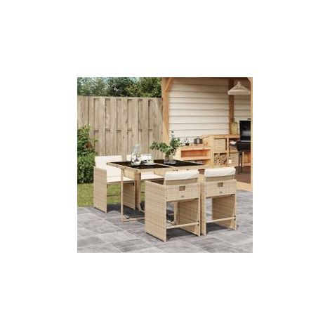 Ensemble à manger de jardin avec coussins 5pcs Beige poly rotin (1/5)