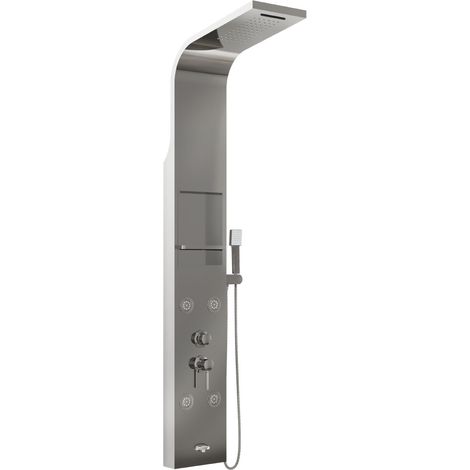 COLONNA PANNELLO DOCCIA IN ACCIAIO INOX CROMATO LUCIDO CON DOCCETTA,FLESSIBILE E GETTI ORIZZONTALI M - CROMATO LUCIDO - AER
